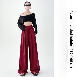 Miiow | Gray Casual Pants Womens Straight Leg Loose Wide Leg Sweatpants American Style Versatile High Waist Long Pants Breathable Polyester Fiber