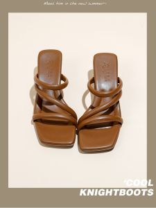 Roman Style High Heel Sandals Womens Outdoor Wear Brown New Style Buckle Sandals Popular New Model 34 Size Comfortable Shoes