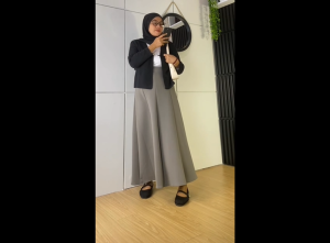 Rok Midi Flanel Pinggang Elastis Gaya Korea Premium untuk Wanita