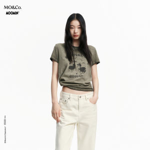 MO&Co. | Washed Cotton Print Crew Neck T-Shirt