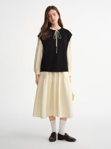 DUSHU | Vanilla Rice Pudding Style French Tiered Skirt Vest Layer Set Womens Outfit