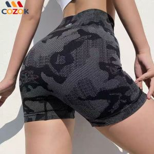 COZOK High Waist Camouflage Fitness Shorts Exercise Yoga Tight Hips Aerobic Exercise Running Fat Reduction Leg Breathable Sweat Absorbing Exercise Yoga Pants For Women