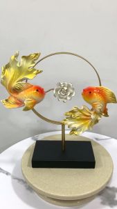 Pajangan Pasangan Ikan Koi Emas Fengshui Kebahagian Kesuksesan Elegan