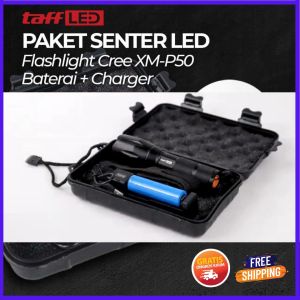 COD TaffLED Senter LED Flashlight Cree XM-P50 with Baterai and Charger - E17 / Senter Led 1 Set Baterai Charger / Senter Led Lengkap Dengan Baterai Dan Charger / Senter Led Super Terang 8000 Lumens 5 Mode Cahaya / Senter Led SOS / Senter Camping Survival