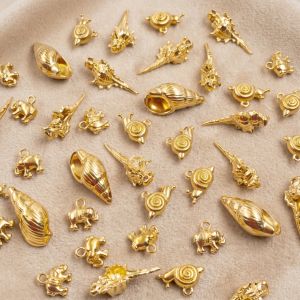 5pcs Stainless Steel Starfish Charms Shell Fish Tail Hippocampus Gold Charms Pendants Jewelry Making Ocean Dangle Accessories