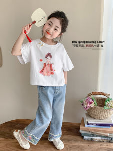 Stylish Short Sleeve T-Shirt for Girls Baby Clothing Childrens Summer Fashionable Top Kids Clothing Chinese Style Normal Fit
