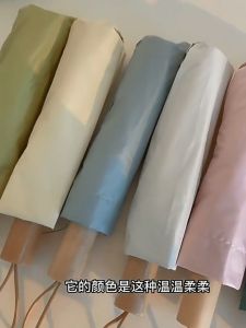Sunscreen umbrella small fresh fashion solid color umbrella with wooden handle