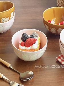 Cute Bear Ceramic Bowl Dining Utensils Rice Bowl Underglaze Color Childrens Yogurt Bowl Home Use Eating Bowl Dining Set