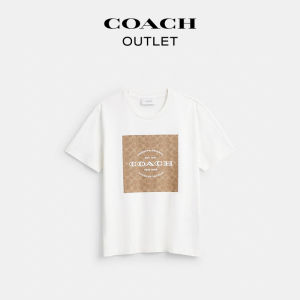 Coach | White Classic LOGO SQUARE Short Sleeve Round Neck T-Shirt Loose Fit