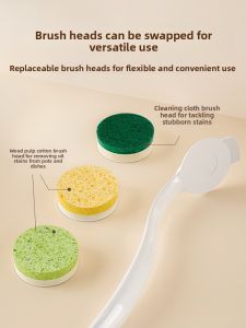 DINGQING | Non-Stick Coating Safe Pot Brush with Long Handle Sponge