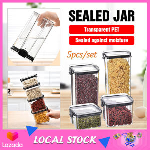 5PCS Airtight Storage Container Leak Proof Insect-Proof Sealed Spice Jar with Lock Lids Stackable Transparent Food Storage Box Pet Food Cans