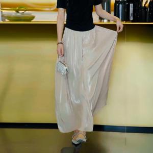 Ice Silk Wide Leg Pants Womens Thin Summer Hit Casual Nine Points High Waist Pants Commute Style Pocket Detail Long Pants
