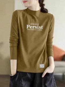 Pure Cotton Long Sleeve T-Shirt Womens Casual Base Shirt Half High Collar mid Collar Fashionable Inner Wear Top Trendy