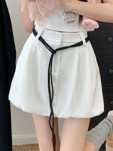 High Waist A-Line Mini Skirt with Bow Design Suit Style Flower Bud Womens Casual Summer New Small Size Slimming Skirts