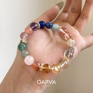 OARVA Rainbow Abacus Natural Hair Crystal Yellow Crystal Wealth Attraction Black Gold Super Xiushui Bracelet Womens Gift