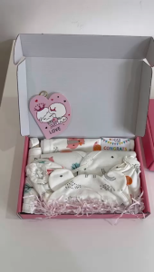 "Newborn Baby Clothes 2pcs Set - Long Sleeve Cotton Baju Baby - Ready Stock in Malaysia - Gift Box and Card Available - Size 59 for Newborn to 6 Months - Mitten, Booties, Hat, and Bib Included"