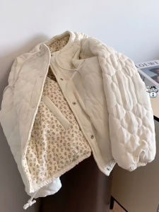 Womens Double-Sided Wear Lightweight Floral down Cotton Jacket Short Thick Outerwear Winter Unique Stylish Commute Style