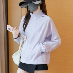 Womens Summer UV Protection Ice Silk Loose Top Coat with Hood Long Sleeve Fashionable Versatile Nylon Spandex Blend Outerwear