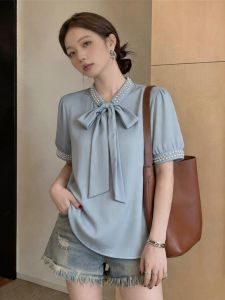 Áo Blouse Ôm Body Tay Ngắn Đính Nơ