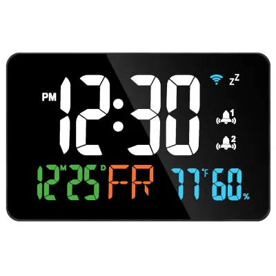 WiFi Digital LED Display Desktop Clock Calendar Intelligent Thermometer Hygrometer Support WIFI Auto-Calibration