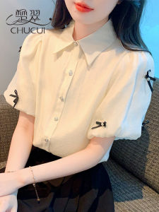 Chic Short Sleeve Bubble Sleeve Shirt Womens Fashionable Youthful Top Beautiful Stylish Small Shirt Korean Style Straight Cut