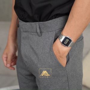 ALZURA - Celana formal pria - Celana bahan rpia slimfit - Light Grey
