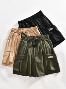 American Style Casual Mens Retro Workwear Pocket Five-Quarter Elastic Waist Loose Fit Summer Shorts Trendy Straight Leg Pants