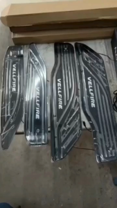 Toyota Vellfire Alphard ANH20 ANH30 Estima ACR50 Blue LED Car Door Side Sill Step Plate - Black Chrome/Acrylic