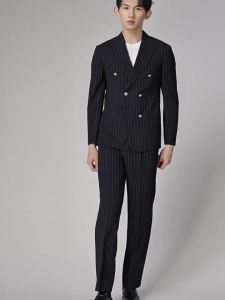 Spring Light Business 100% Wool Suit Jacket Double Breasted Men