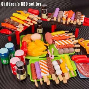 Kids Kitchen Pretend Play Food Set Miniature Barbecue Grill BBQ Toy Set Cookware Oven Cooking Play House Education Toys for Kids