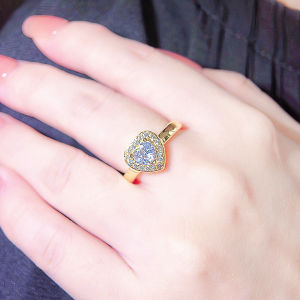 SEQUITO Elegant Brides Jewelry Set Golden Zircon Blue Green White Heart Adjustable Bangle Ring for Dancing SJ406