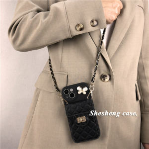 Luxury Butterfly Card Holder Crossbody Phone Case for Huawei Mate60/50 Soft TPU Shockproof Diamond Grid Fragrance Style