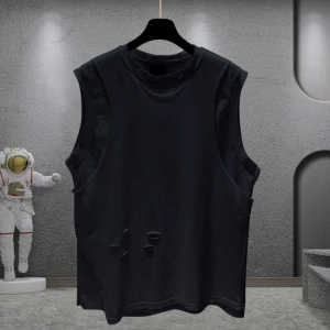 Summer Loose Casual Mens Sleeveless T-Shirt Fashionable Hole Design round Neck Thin Fabric All Ages Daily Wear Trendy Couple Tops