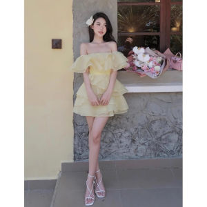 Yellow Sweet and Gentle Off-shoulder Dress