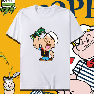 Popeye Print Cartoon Pure Cotton Loose Short Sleeve T-shirt Mens Super Popular Student Easiest for Match Cotton Couple Wear Trendy