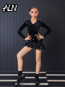 AILANGNA | Girls Velvet Long Sleeve Dance Costume for Practice and Performance