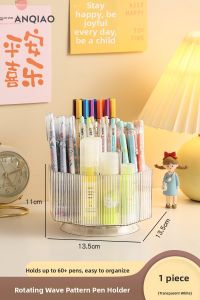 WEIAI | Rotatable Large Capacity Desk Organizer for Children and Students Acrylic Storage Bucket