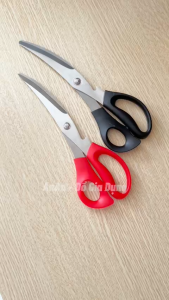 Kéo cắt thịt nướng kiểu Hàn Quốc cán nhựa lưỡi kéo dạng cong có răng cưa dễ dàng cắt thịt tiện dụng 2 màu đỏ đen