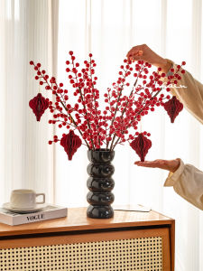 New Year Moving Decoration Red Fruit Fake Flower Arrangement Wedding Room Table Setting Indoor Home Decorative Flower Vase Set