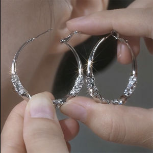 Silver Diamond Stud Earrings for Women Luxury Lightweight Face Slimming Large Circle Earring 925 Silver Needle Ear Clip Trendy Jewelry