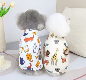 Spring Summer Pet Dog Romper Cartoon Animal Pattern Short Sleeve Fashion Stylish Dog Pajamas Dog Jumpsuit for Indoor