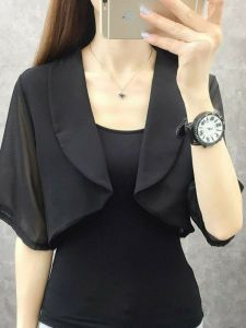 Spring Summer Thin Chiffon Open Cardigan Small Shawl Versatile Short Outerwear Womens Fashionable Shoulder Baring Outerwear