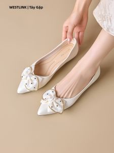 Giày Cao Gót Đầu Nhọn Nơ Pháp Sang Trọng