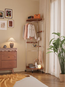 Moveable Space-saving Corner Suitable Stainless Steel & Wood Coat Rack