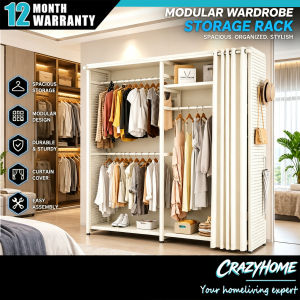Crazy Home Baju Besar Wardrobe With Perforated Hole Panel Dust‑proof Curtain Large Storage Almari Cabinet衣櫥衣櫃