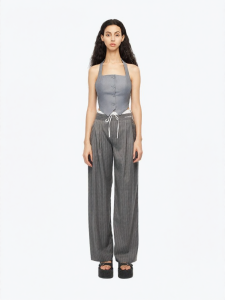 ANN ANDELMAN | Slim Straight Waistband Striped Casual Trousers