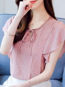 ผู้หญิง ผ้าชีฟอง เสื้อเชิ้ตแขนสั้น หลวม Fit Belloview พรางหุ่น ชุดคลุมท้อง ฤดูร้อน 2024 สไตล์เกาหลี แฟชั่น เสื้อท่อนบน