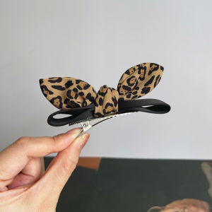 Cute Princess Hair Clip Leopard Print Rabbit Ear Hair Accessories Bow Knot 3D Duckbill Hair Clip Fresh out Korean Style Satin