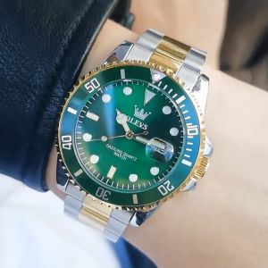 [Baru] OLEVS 5885 Jenama Jam Tren Fesyen Perniagaan Leisure Green Water Ghost Quartz Watch Pelbagai Fungsi Bercahaya Kalendar Watch Lelaki Kalis Air