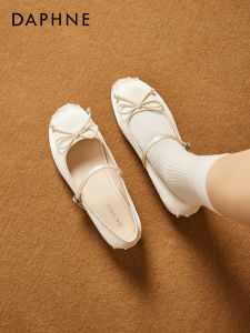 Daphne Ballet Flat Shoes Womens New Autumn White French Mary Janes Low Heel Casual round Toe Leather Slip-On Single Shoes